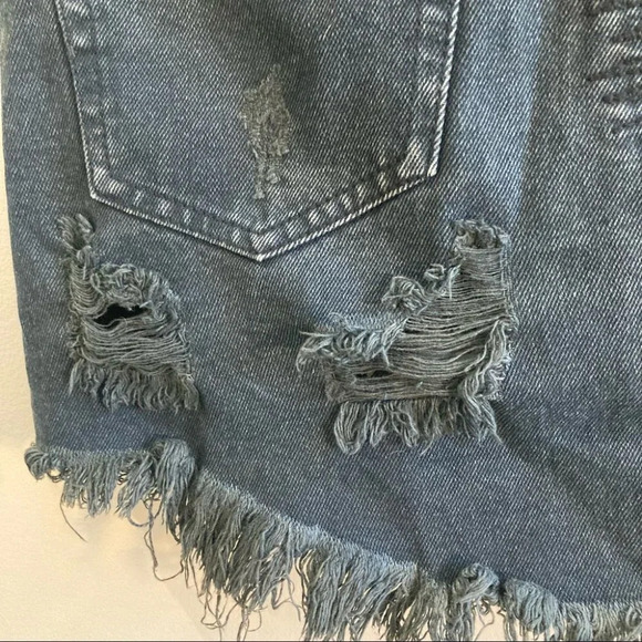 ONE TEASPOON Sz 26 Distressed Button Fly Mini Jean Denim Skirt - Picture 7 of 15